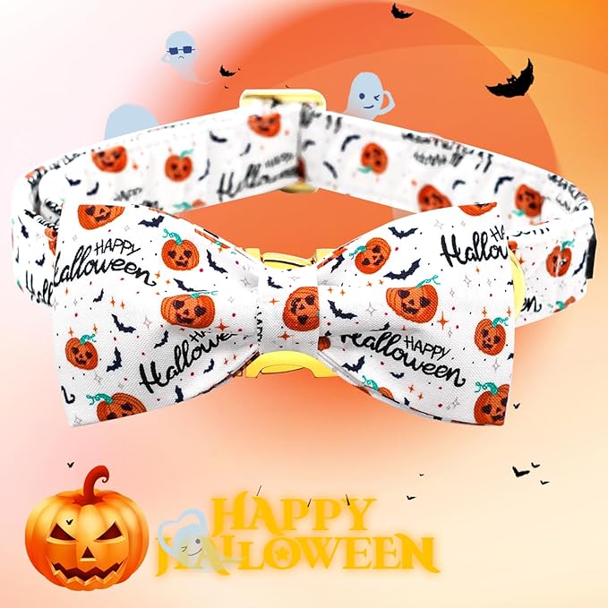 Halloween Dog Collar, Pet Collar Bow Pumpkin Pet Collar Girl Boy Holiday Collars Gift Bow Cute Soft Puppy Collars for Small Dogs