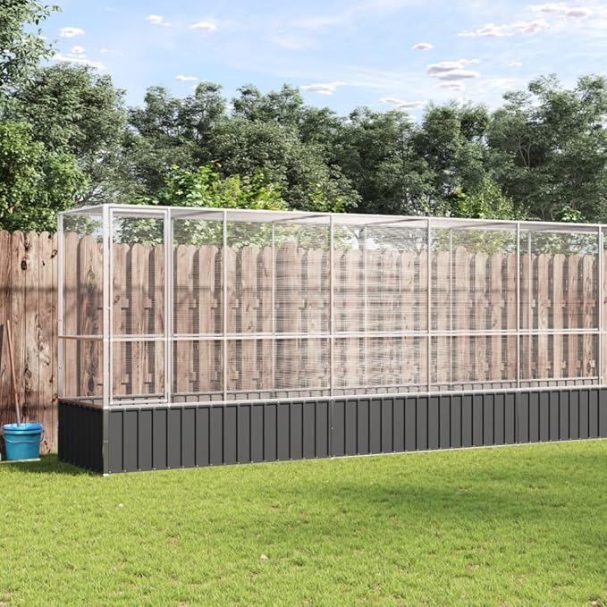 Large Bird Aviary with Extension, Outdoor Galvanized Steel Bird Cage, Galvanized Steel Outdoor Bird Aviary, Mesh Fence Bird House for Small Animals, 246.7"x42.1"x83.5"