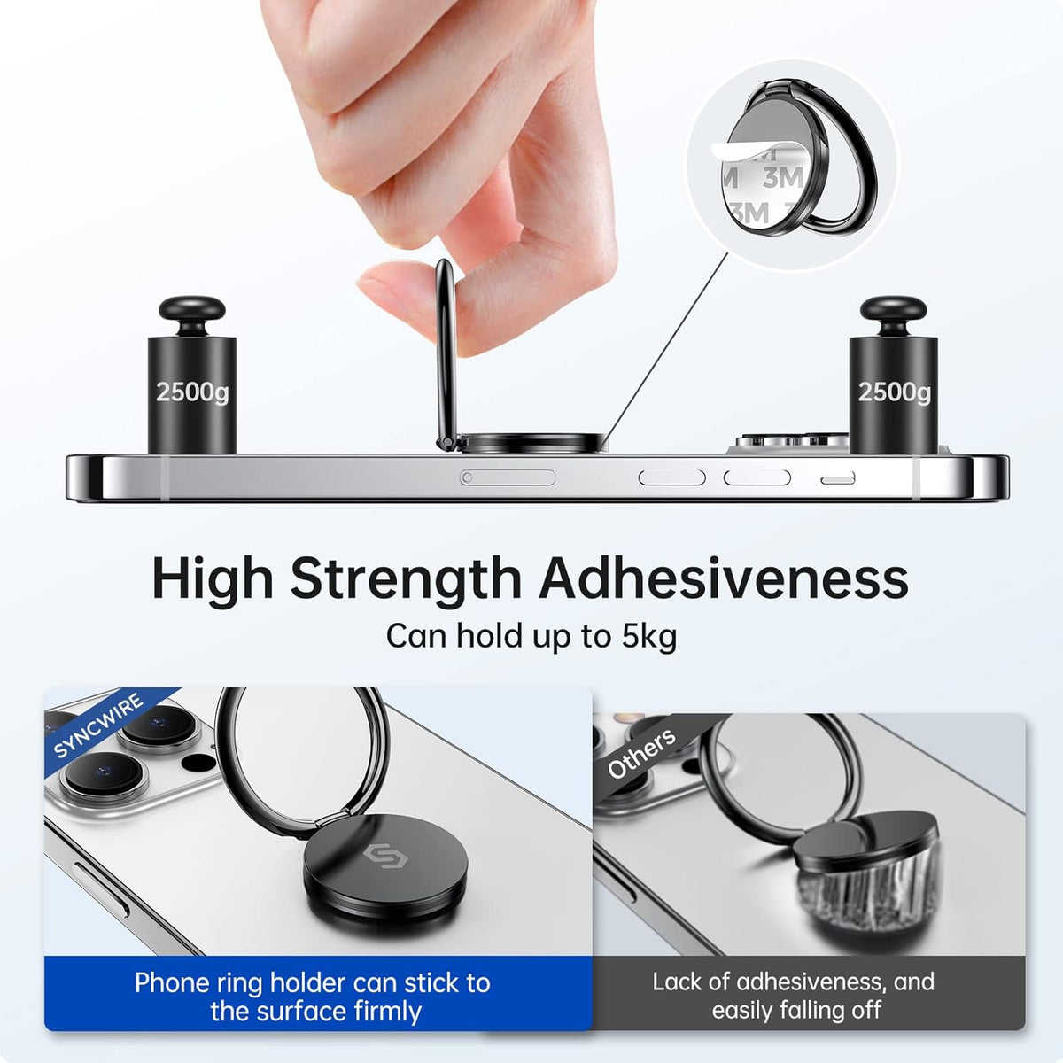 Syncwire Cell Phone Ring Holder Stand, 360 Degree Rotation Finger Ring Kickstand Polished Metal Phone Grip for Magnetic Car Mount