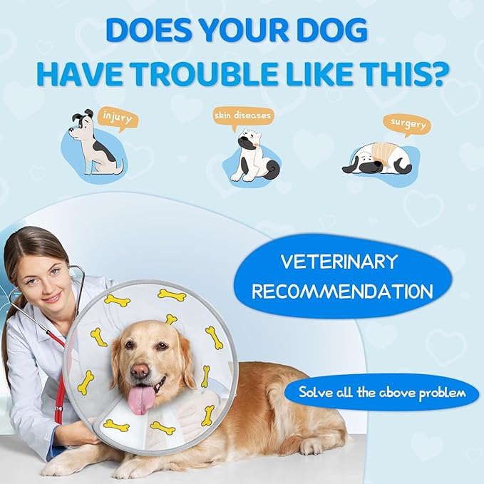 Supet Dog Cone Collar After Surgery to Stop Licking: Adjustable Recovery Elizabeth Collar Alternative for Large Medium Small Dogs, Plastic Pet Head Neck Cone (L)