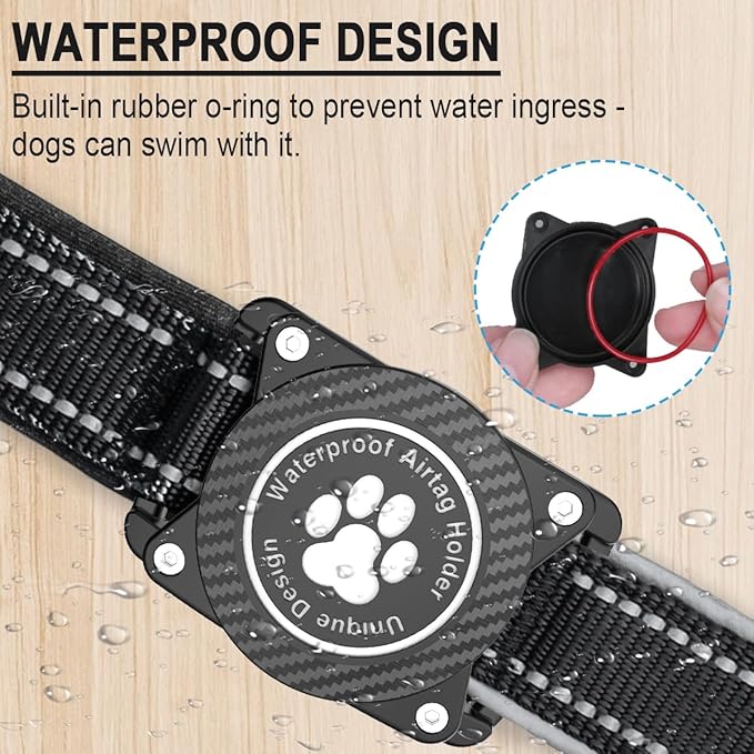 Airtag Dog Collar with Waterproof Air Tag Holder, Luminous Reflective, Soft Padded, Adjustable Nylon Pet Collar for Small Medium Large Heavy Duty Dogs,Black, M