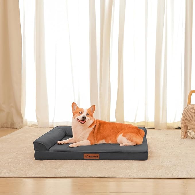 Chew Proof Dog Bed, 3" Memory Foam Dog Bed for Medium and Large Dogs, Removable and Washable Microsuede Cover, Waterproof Liner, Nonskid Bottom, 36x27 Inches L Dark Grey