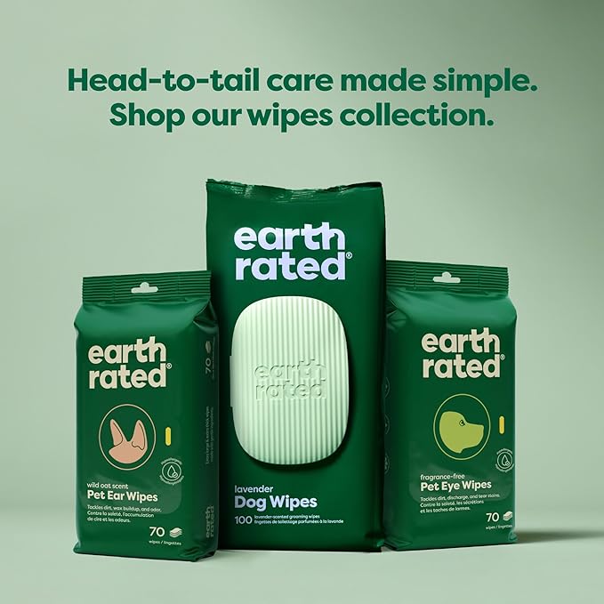 Earth Rated Vet-Developed Pet Eye Wipes, Hypoallergenic Cleaner for Dogs & Cats Eyes to Remove Dirt & Discharge, Fragrance Free, 70 Count