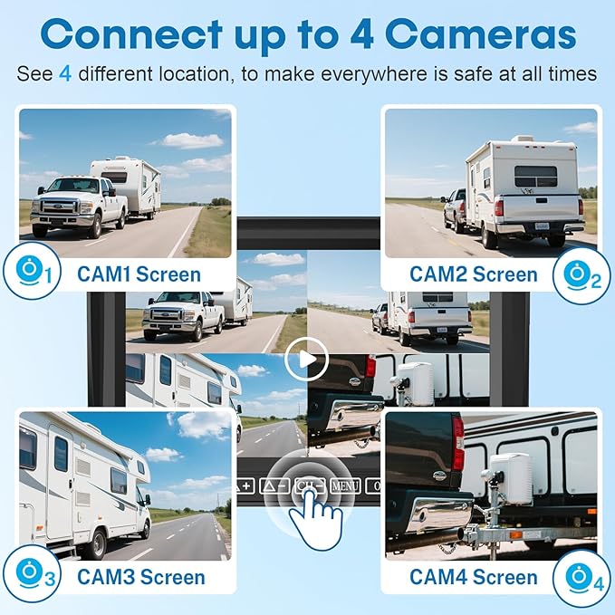 7-Inch Wireless Backup Camera for RV Trailer - HD 1080P Monitor, Night Vision, IP69 Waterproof, Easy Installation Compatible with Furrion, Split Screen 4 Channels Y31