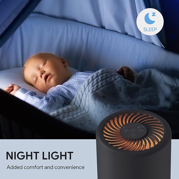 Air Purifiers for Bedroom, FULMINARE H13 True HEPA Air Filter, Quiet Air Cleaner With Night Light, Portable Small Air Purifier for Home, Office, Living Room Black