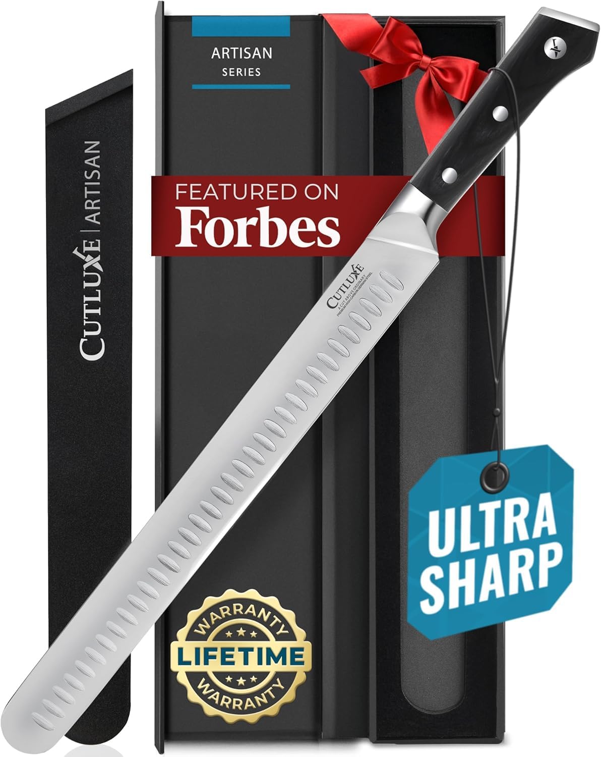 Cutluxe Brisket Knife – 12" Carving & Slicing Knife for Meat & BBQ – Razor Sharp German Steel, Sheath Included, Ergonomic Full Tang Handle Design, Grilling Gifts for Men – Artisan Series