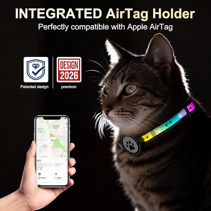Airtag Cat Collar Breakaway, Reflective Cat Collar with AirTag Holder and Bell, Compatible with Apple Air Tag, Comfortable Padding, Adjustable, Durable (Purple, S)