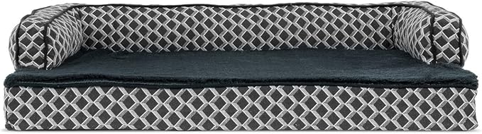 Furhaven Memory Foam Dog Bed for Large Dogs w/ Removable Bolsters & Washable Cover, For Dogs Up to 95 lbs - Plush & Woven Decor Comfy Couch Sofa - Diamond Gray, Jumbo/XL