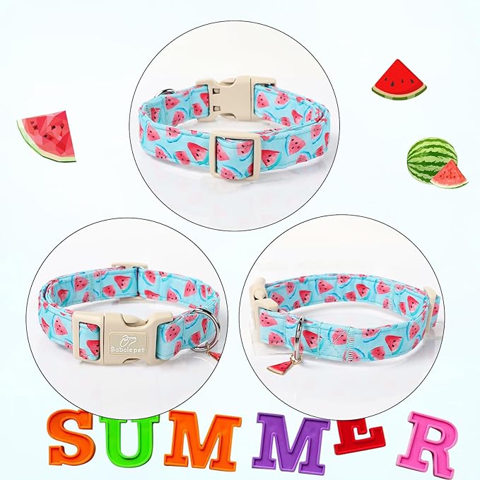 Adjustable Summer Dog Collar, Cute Watermelon Dog Collars for Medium Dogs, Lightweight Quick-Release Buckle Collar for Boy&Girl Dogs M