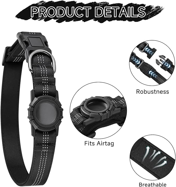 Dog Collar Compatible with Airtag, with Waterproof Cover, Multiple Colors, Multiple Sizes, Breathable Cotton and Linen Material, Suitable for Small, Medium and Large Dogs
