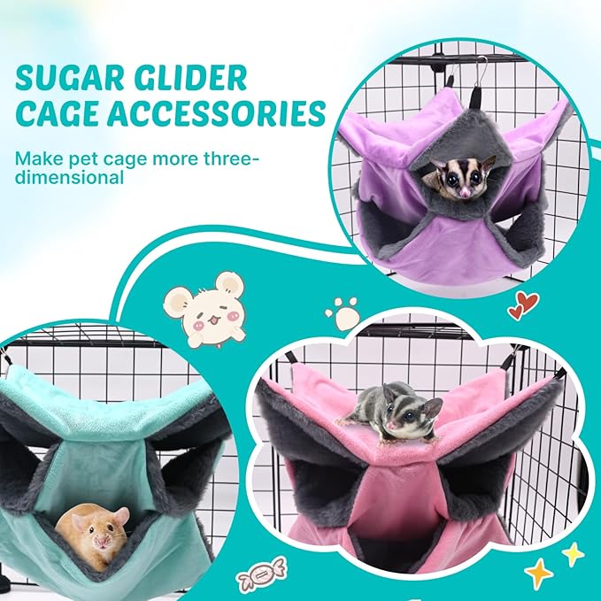 LYART Sugar Glider Pouch Hammock Bed Bedding, Sugar Glider Cage Accessories Toys for Rat, 3-Layer Hammock Make Pet Cages More Three-Dimensional (4.Pink)