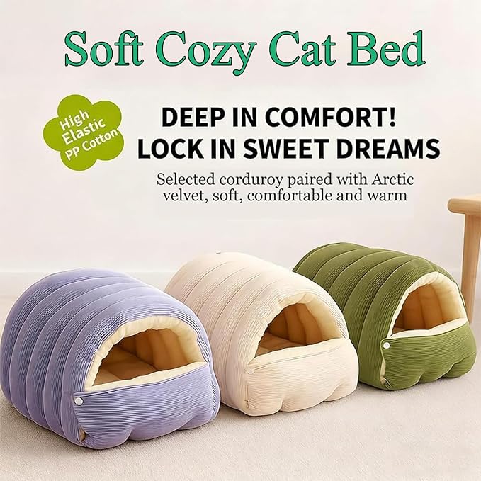 Expectation Cat Bed, Removable and Washable Winter Closed-Off Cat Bed, Soft Fluffy Warm Autumn/Winter Cats House, Washable Non-Slip Pet Sleeping Bag for Indoor Cats Small Dogs (F,Medium)