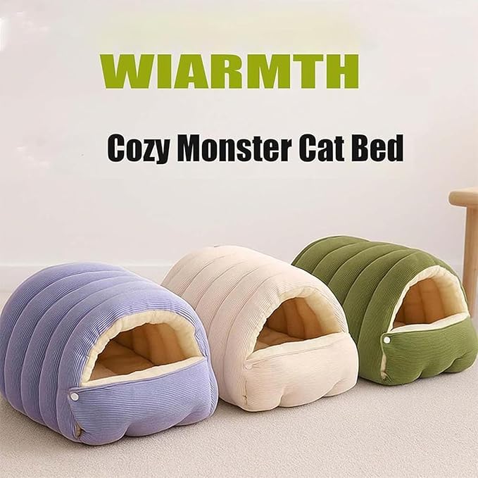 Removable and Washable Winter Closed-Off Cat Bed, Cat Winter Cave, Cute Cat Beds for Indoor Cats, Disassembled Design for Easier Cleaning, with Hair Remover (2PcsBeige, 22.4 * 14.6 * 11.0 in)