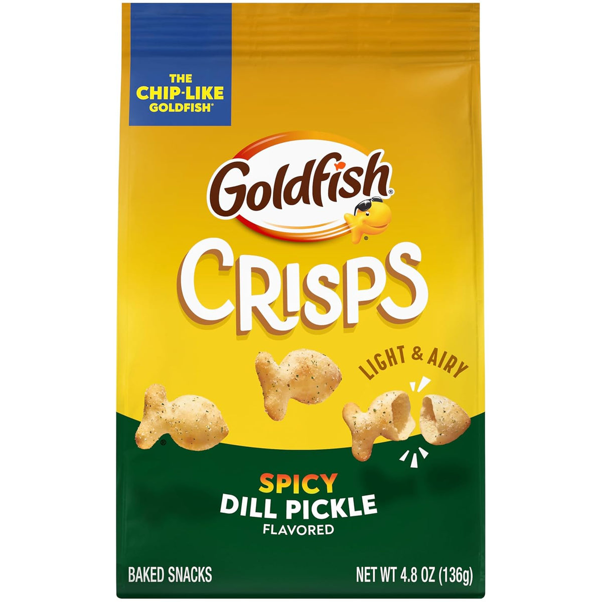 Goldfish Crisps Spicy Dill Pickle Baked Chip Crackers, 4.8 Oz Bag