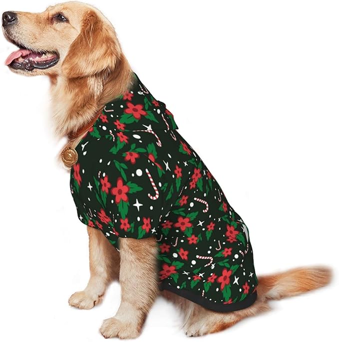 Black Candy Cane Hoodie,Christmas Cosplay Dog Clothes with Pocket and Hat Winter Clothes Sweaters Small