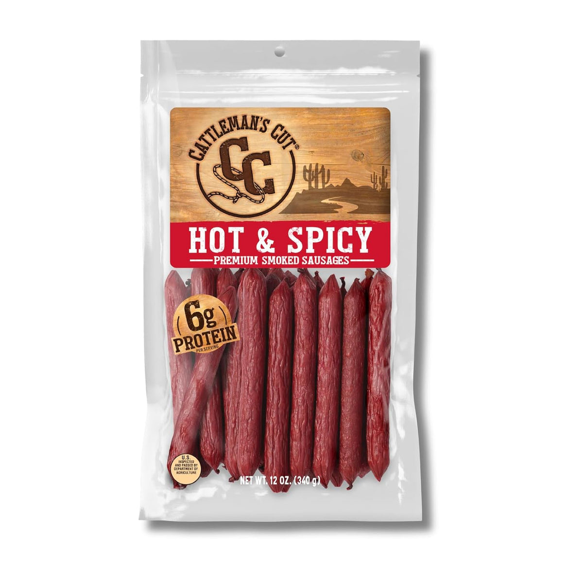Cattleman's Cut Double Smoked Sausages Meat Sticks, Premium Protein Snacks, Keto Friendly, Gluten Free, Carnivore Travel Snack, Resealable Bag, 12 Ounce