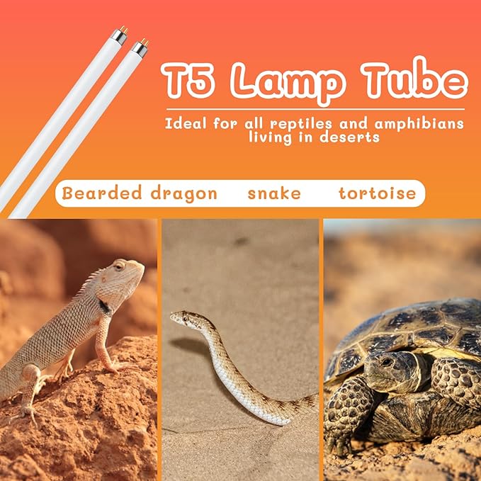 T5 UVB Reptile Light 39W 10.0, UVA Light Bulb for Reptiles, 2 Pack Lamp Tube for Bearded Dragon