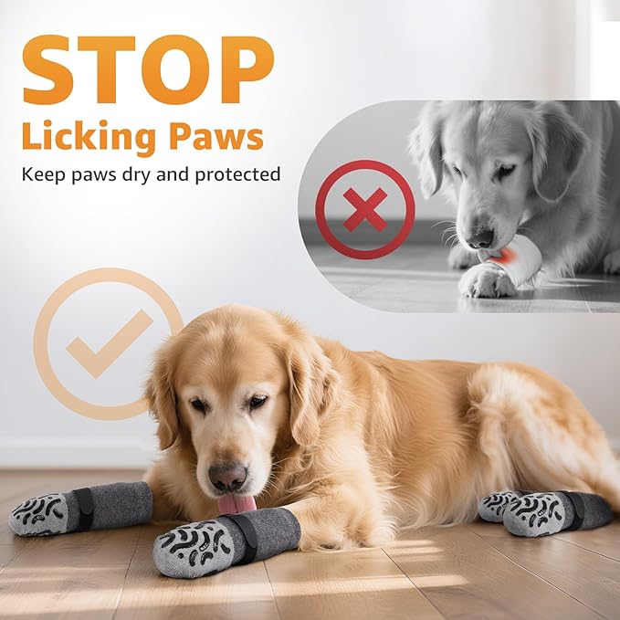 Double Sides Non-Slip Dog Socks to Prevent Licking Paws - Strong Traction for Hardwood Floors, Senior Dogs, Paw Protector, Dog Socks with Grippers - Size Medium