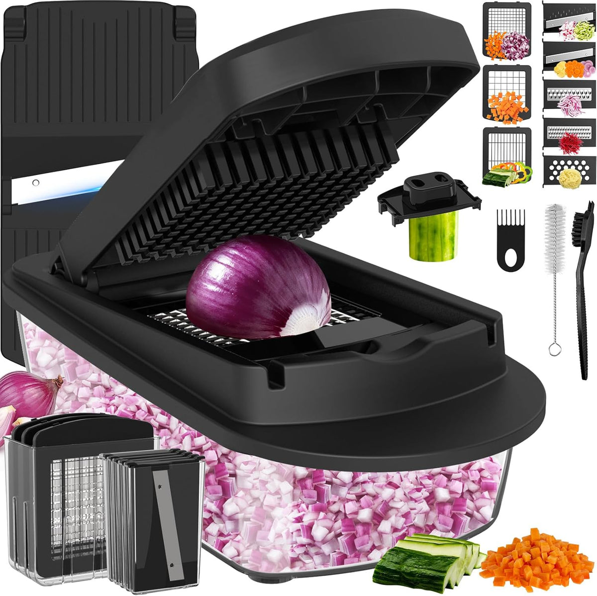 8 Blade All-in-1 Vegetable Chopper Mandoline Slicer with Container, Food Chopper, Onion Chopper, Veggie Cutter for Salad, Kitchen Gadgets Accessories Essentials, White