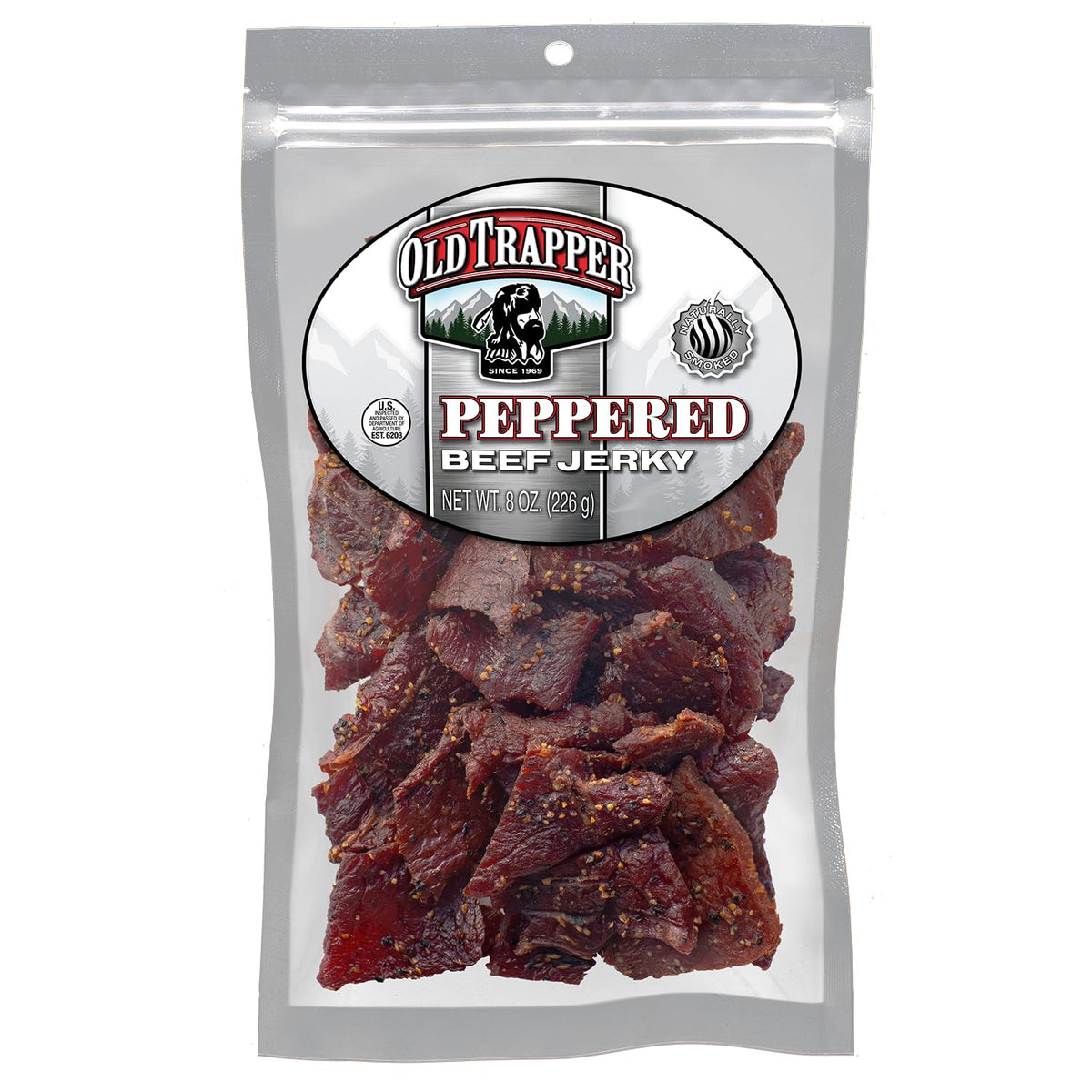 Old Trapper Beef Jerky, Old-Fashioned 8 Ounce Bag, Tender Meat Snacks for Lunches or Between Meals, 11 Grams of Protein, Zero Grams of Fat, and 70 Calories per Serving (Pack of One)
