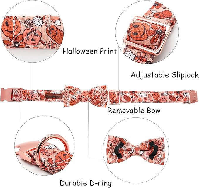 Halloween Dog Collar, Pet Collar Dog Bow Pumpkin Girl Boy Holiday Pet Collar Gift Cute Soft Puppy Collar for Small Dogs