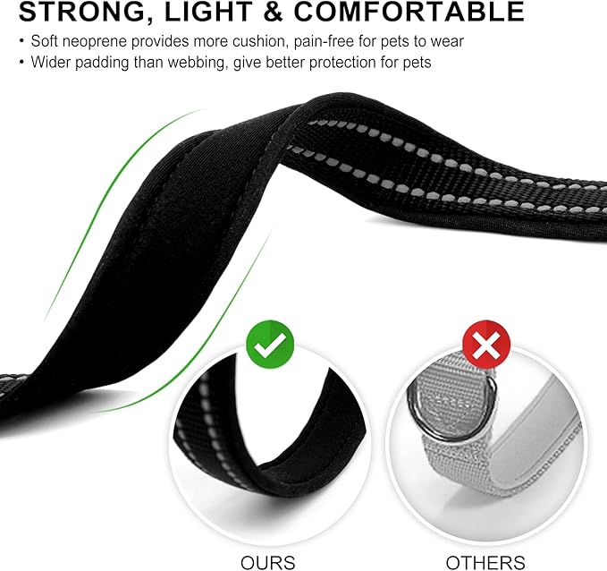 azuza Reflective Dog Collar with Airtag Holder, Soft Neoprene Padded Pet Collar with ID Tag Ring, Adjustable for Small Dogs,Black,L
