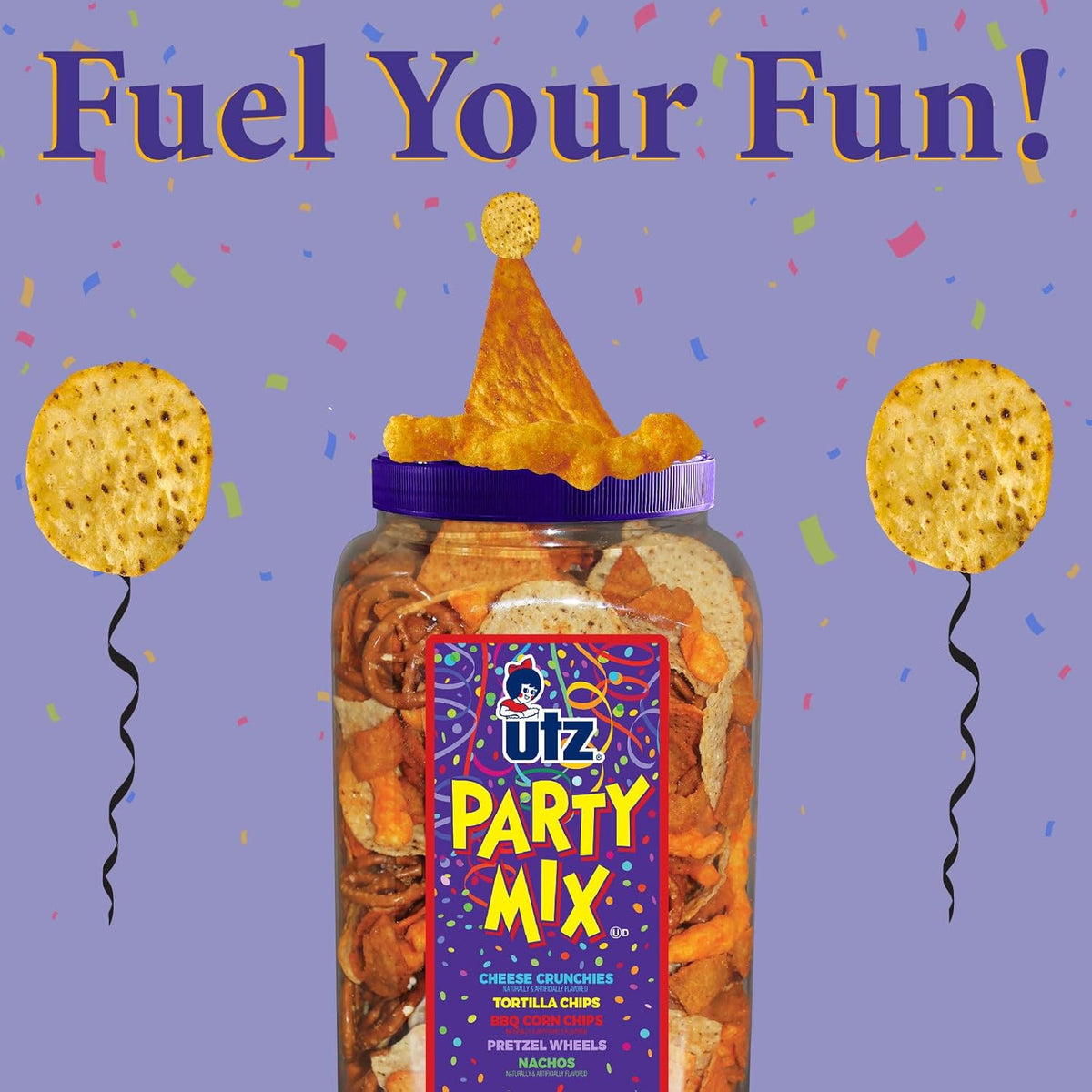 Utz Party Mix - Tasty Snack Mix Includes Corn Tortillas, Nacho Tortillas, Pretzels, BBQ Corn Chips and Cheese Curls, Cholesterol Free and Trans-Fat Free, 1.62 Pound (Pack of 1)