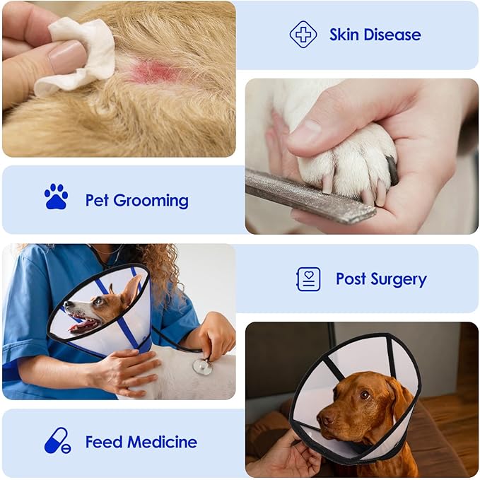 KOESON Dog Cones for Medium Dogs, Soft and Lightweight Pet Cone Recovery Collar, Adjustable and Detachable Medium Dog Elizabethan Collar for Spay, Neuter, Wound Healing, Black M