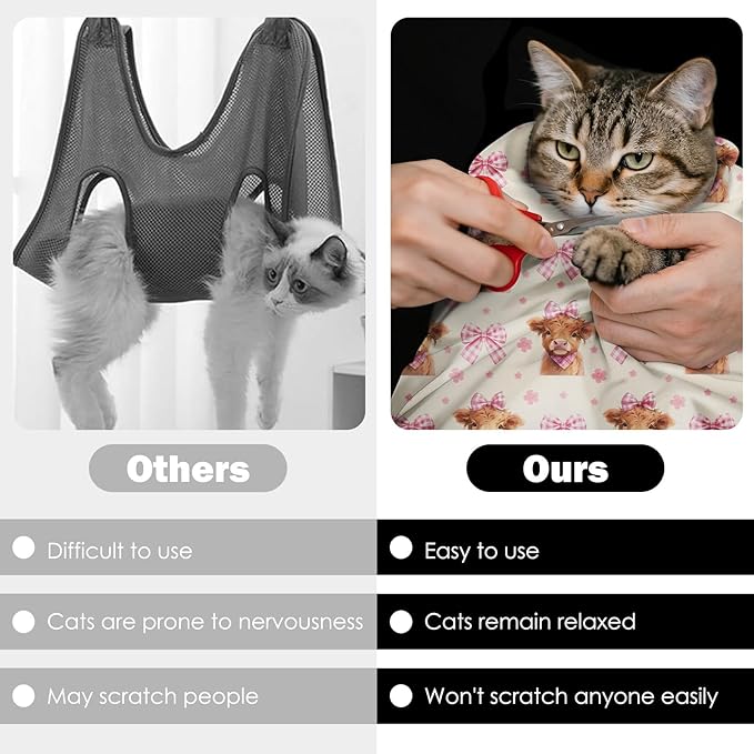 27.6" Cat Grooming Wrap, Self Adhesive Cat Wrap for Cutting Nails, Anti-Escape Calming Cat Swaddle Wrap for Medicine Ear Cleaning, Cow Anti-Scratch Cats Burrito Restraint Blanket, Practical Pet Tool