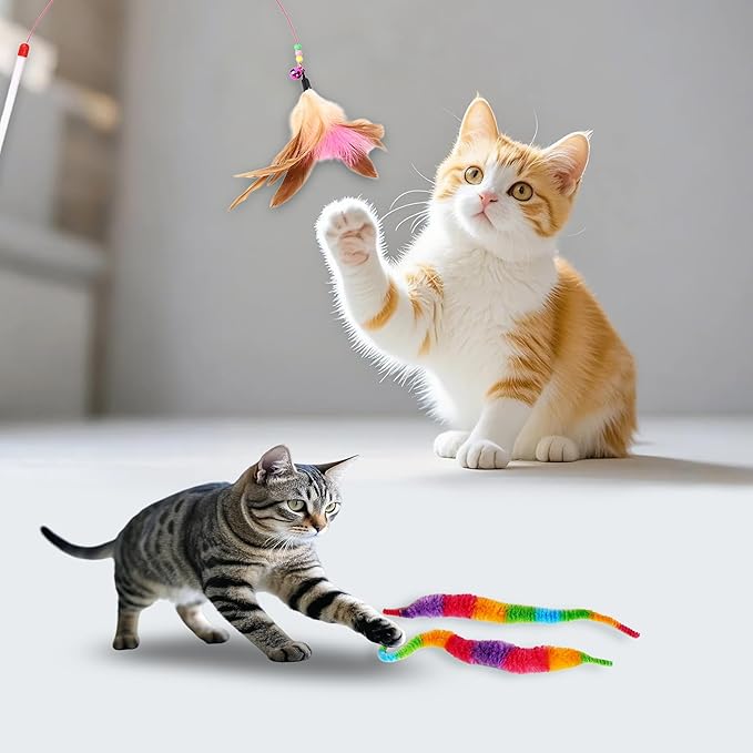 21-Piece Cat Toys Set, Interactive Tunnel, Balls, Mice, Feather Wands, Catnip Toys(Black Tunnel)