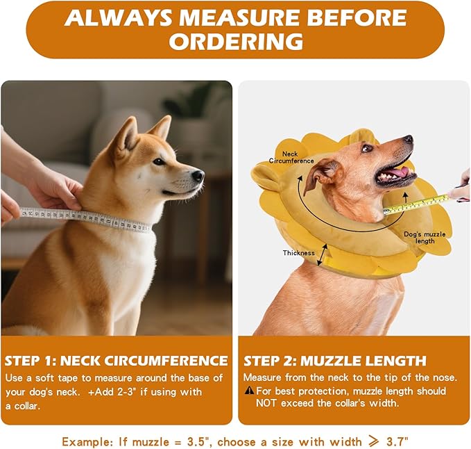 IEUUMLER Inflatable Recovery Dog Collar, Protective Donut Cone, Adjustable Soft Collar for Dog and Cat After Surgery Prevent from Biting & Scratching EU002 - Orange L