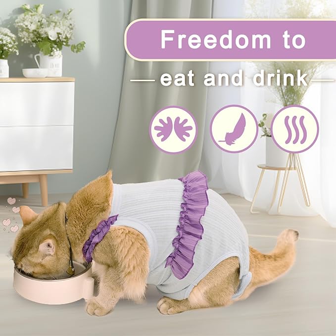 Cat Recovery Suit,Kitten Onesie After Surgery,E-Collar Alternative for Abdominal Wound and Skin Diseases,Soft Breathable Bodysuit After Spay（Purple-l）