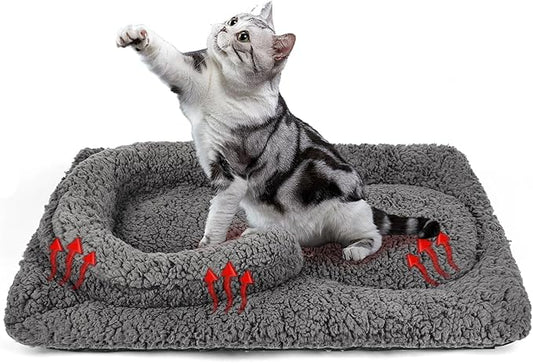 Self Warming Cat Bed Mat with U-Shaped Pillow -24"x18" Soft Thickened Thermal Cat Bed, Machine Washable Heat Retention Pad for Indoor Cats