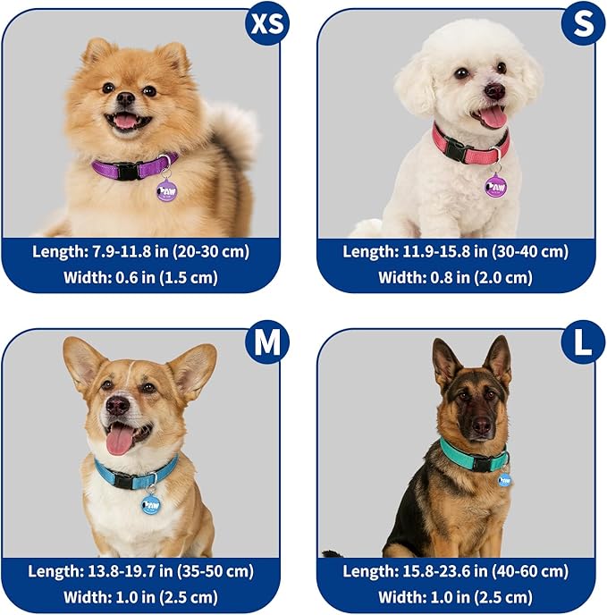 Reflective Dog Collar for Medium Dogs with Dog Tags Personalized & Quick Release Buckle, Adjustable and Comfortable Nylon Pet Collar, Blue