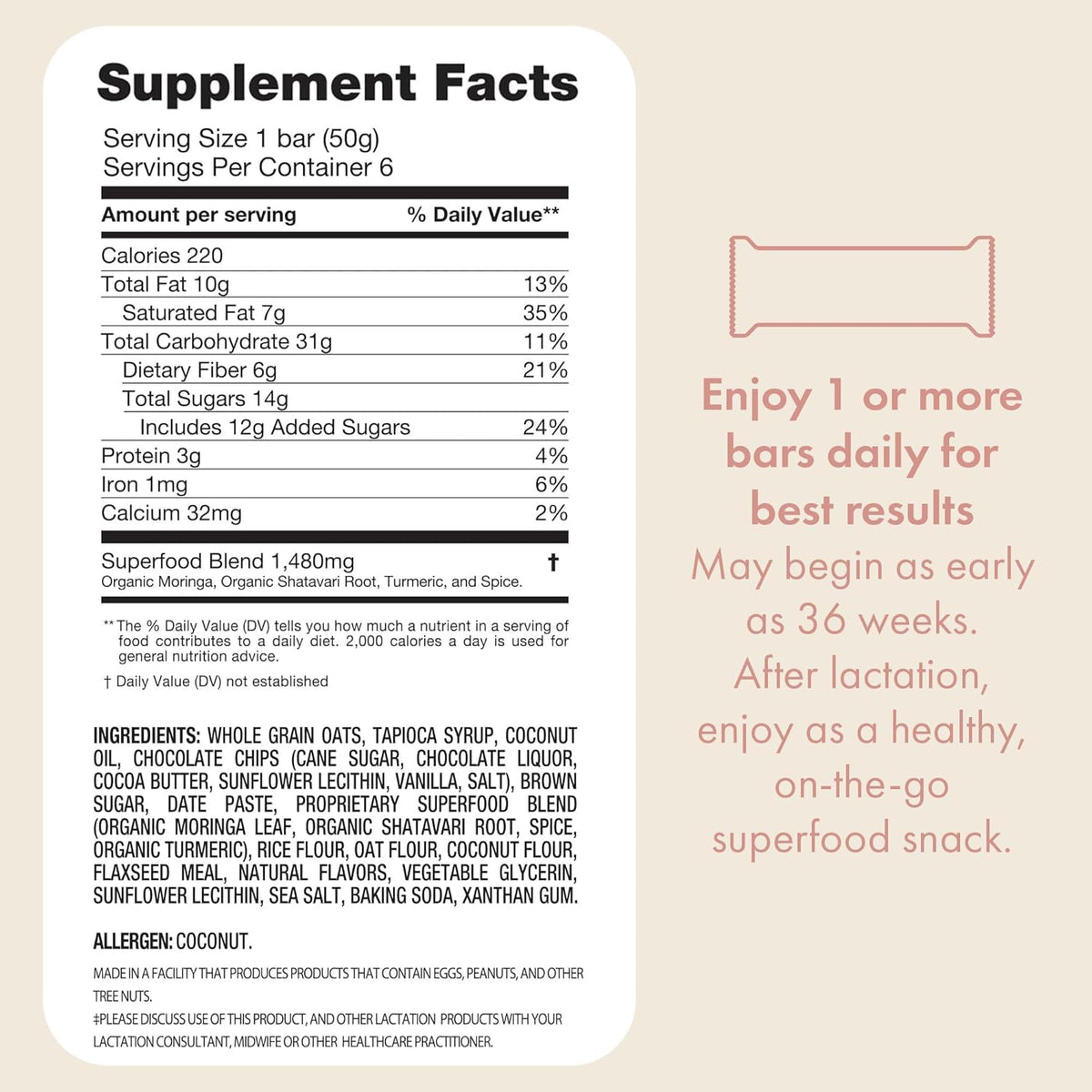 Boobie Superfood Oatmeal Chocolate Chip Cookie Lactation Bar for Breastfeeding Moms to Increase Milk Supply | #1 Selling Lactation Snack Bars | Vegan, Fenugreek-Free, Gluten-Free, Dairy-Free (12 Bars)