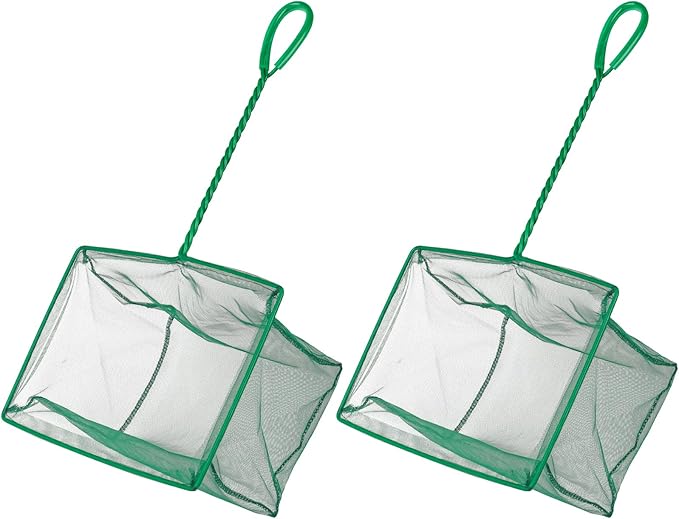 Pawfly Aquarium Fish Net with Braided Metal Handle Square Net with Soft Fine Mesh Sludge Food Residue Wastes Skimming Cleaning Net for Fish Tanks Small Koi Ponds and Pools