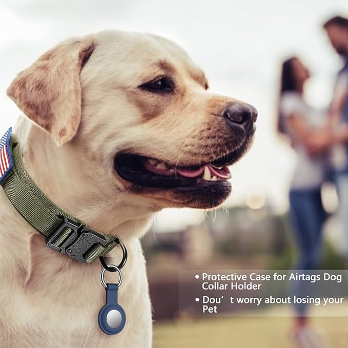 DAGANXI Tactical Dog Collar, Adjustable Military Training Nylon Dog Collar with Control Handle and Heavy Metal Buckle for Medium and Large Dogs, with Patches and Airtags Case (L, Green)