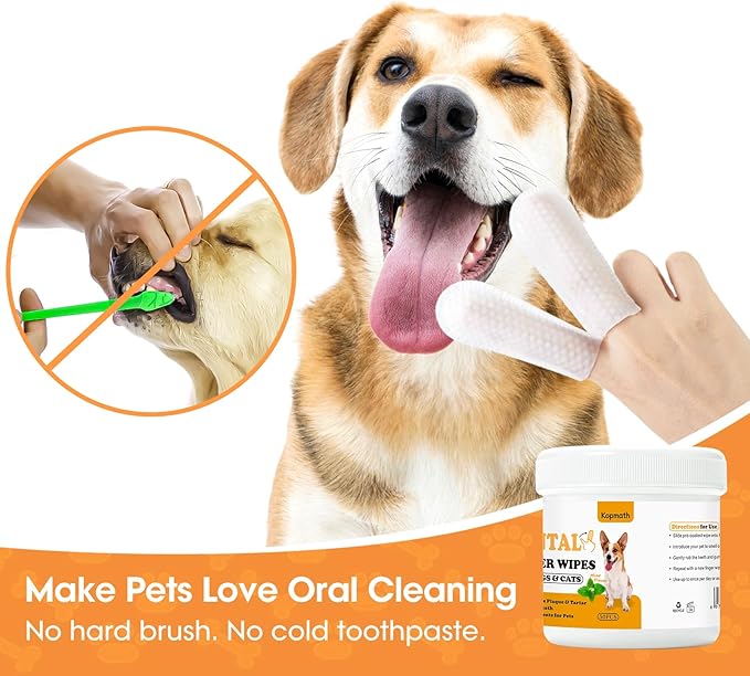 Dental Care Finger Wipes for Dogs & Cats, Reduces Plaque & Tartar, Freshens Breath, Pre-Soaked Pet Teeth Wipes, Easy to Use Disposable Oral Cleaning Pads,Mint Flavor,100pcs