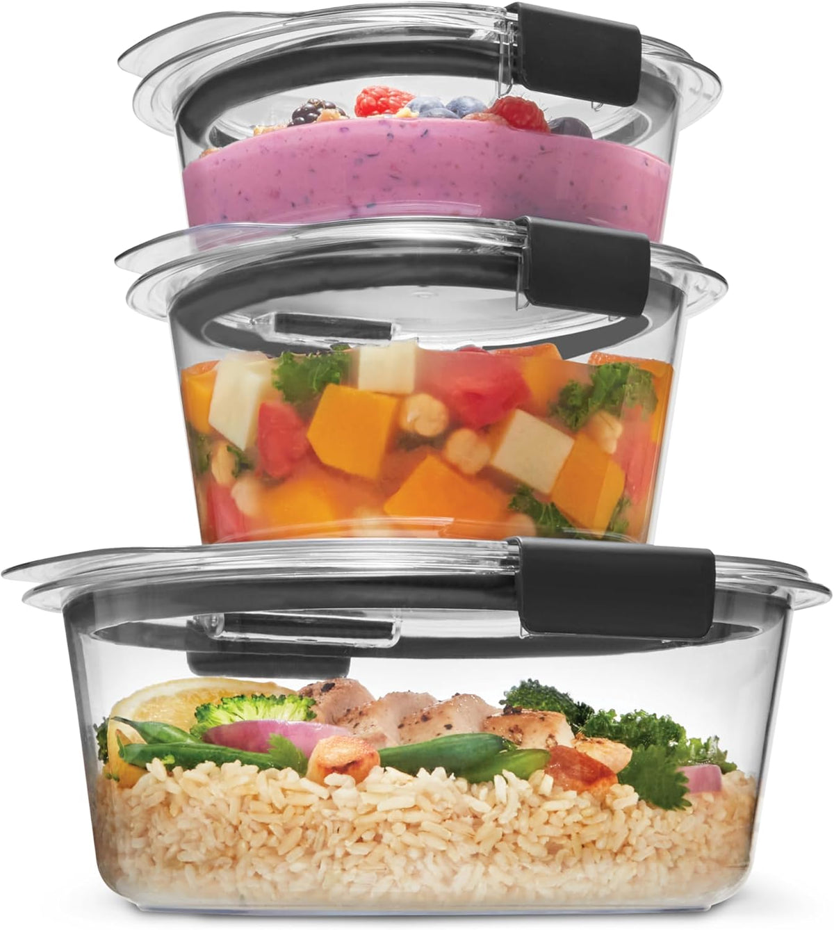 Rubbermaid Brilliance BPA-Free Food Storage Containers with Lids, Airtight Clear Set of 2 (9.6 Cup), Ideal for Lunch, Meal Prep, and Leftovers