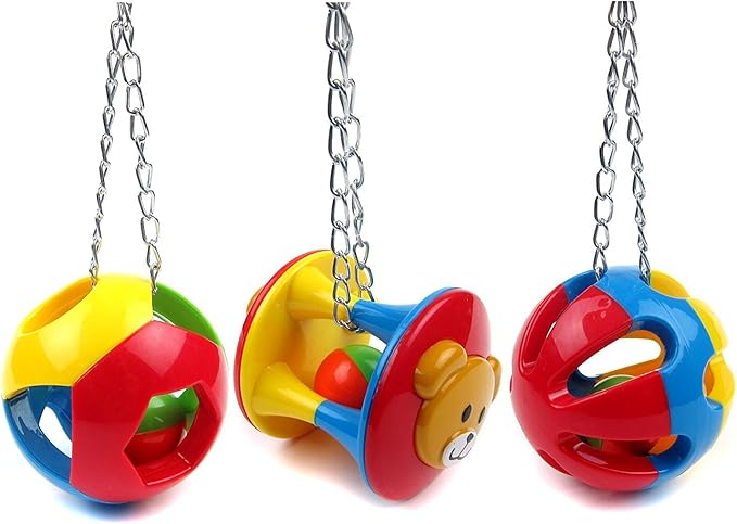 Hypeety Parrot Colorful Ball Toys with Bell Cage Hanging Chewing String for Parakeet Conure Cockatiel Small Medium Birds (B)