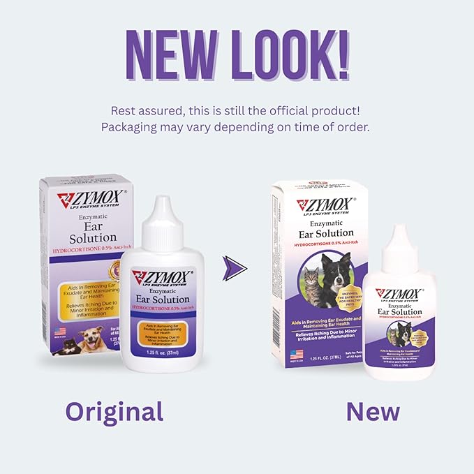 ZYMOX Enzymatic Ear Solution with 0.5-Percent Hydrocortisone, for Dog & Cat, 1.25 oz