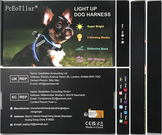 PceoTllar Light Up Dog Harness, LED No Pull Reflective Dog Harness, Flashing Lighted for Night Walking - Small/Medium, (Black Red,L)