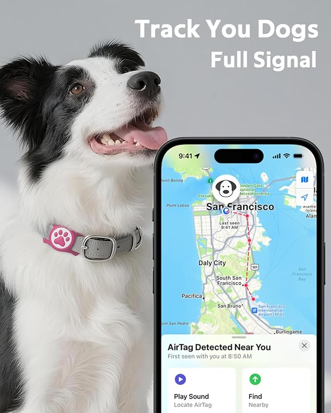 IP68 Waterpoof Dog Airtag Holder, Stretchy Silicone Full Body Covered Apple Air Tag Holder for Dog Cat Collar Fit All Width Collar (Pink/Rose, 2 Pack)