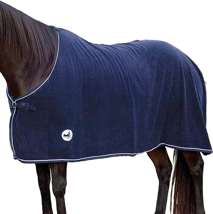 Jeffers Equine Elite Fleece Horse Cooler Blanket, 84 Inch – Soft, Adjustable Fit, Lightweight, Easy Care, Moisture Wicking Cooling Sheet with Surcingle for Post Exercise, Travel for Horses – Navy