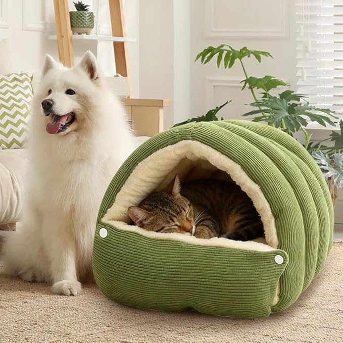 CutyPet Winter Cave,Warmth Cozy Comfort Plush Pet Cave,Cute Cozy Safe Hideaway Cat Bed with Removable Cushion,Warm Soft Removable Washable for Cats and Dogs (Black Plaid, M: 18.89 * 11.81 * 7.87 in)