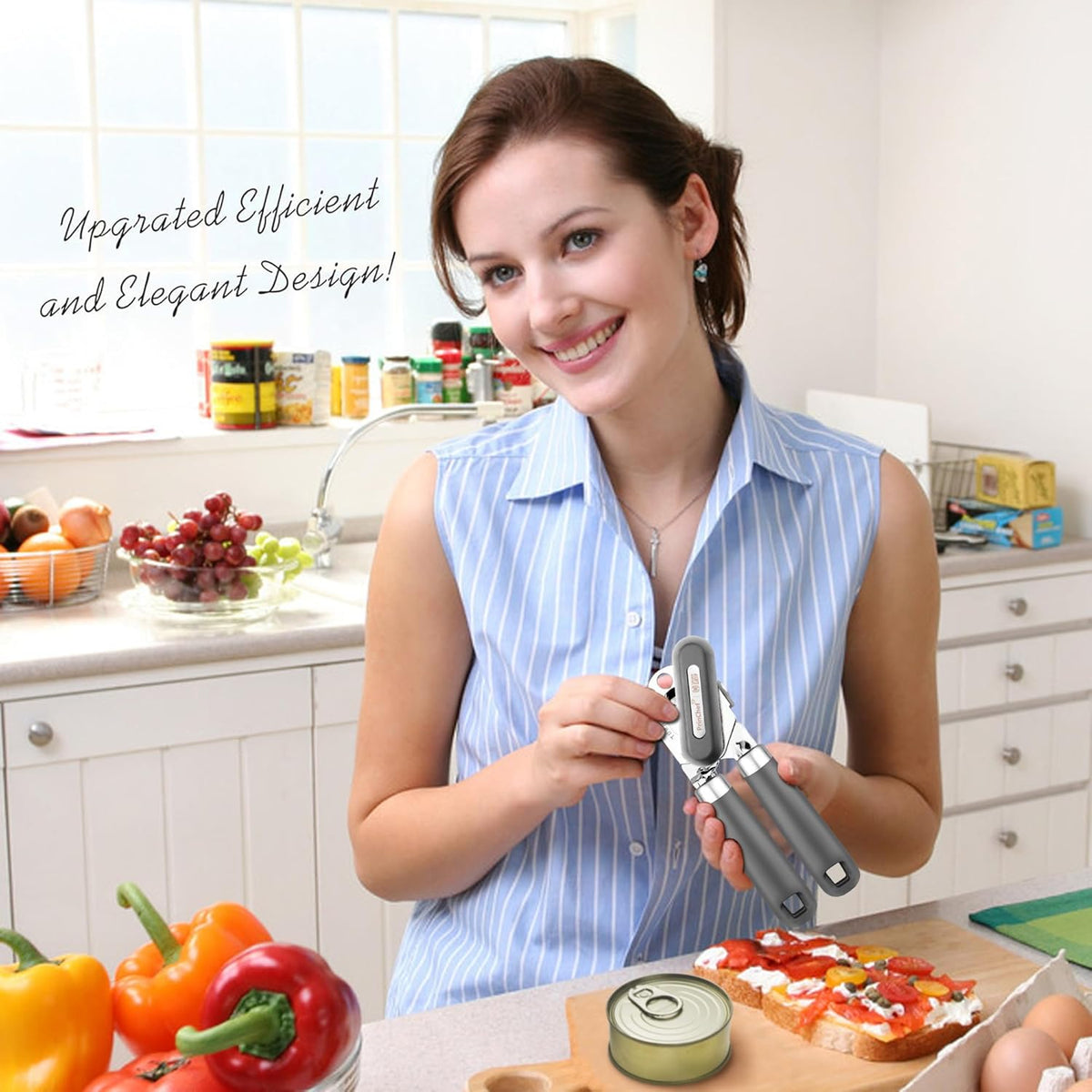 Can Opener, No-Trouble-Lid-Lift Manual Handheld Can Opener with Magnet, Smooth Edge Safe Cut for Beer/Tin/Bottle, Big Turning Knob Anti-Slip Handle Good for Seniors with Arthritis