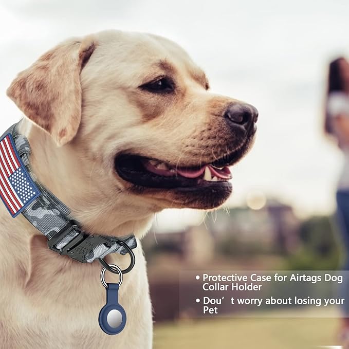 DAGANXI Tactical Dog Collar, Adjustable Military Training Nylon Dog Collar with Control Handle and Heavy Metal Buckle for Medium and Large Dogs, with Patches and Airtags Case (S, Camo)