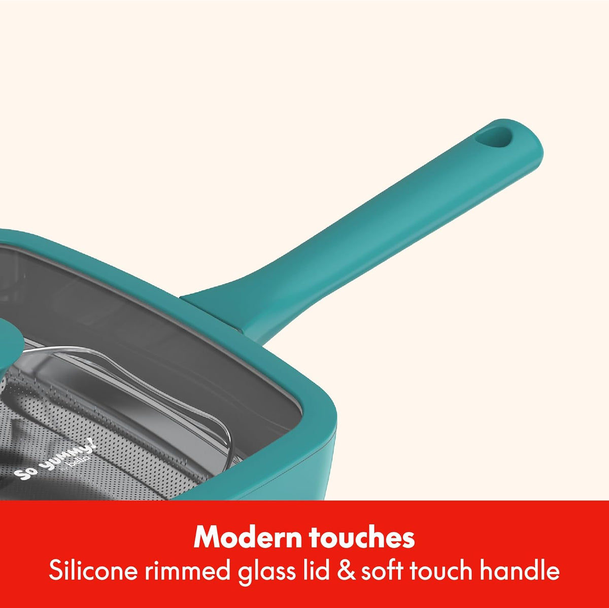 So Yummy by bella 3 Piece Square Pan Set, Aluminum Cookware Set w EverGood™ Ceramic Nonstick Coating, Dishwasher Safe Silicone & Glass Lids, Oven Safe & All Stovetop Compatible, 4.5Qt, Moonstruck
