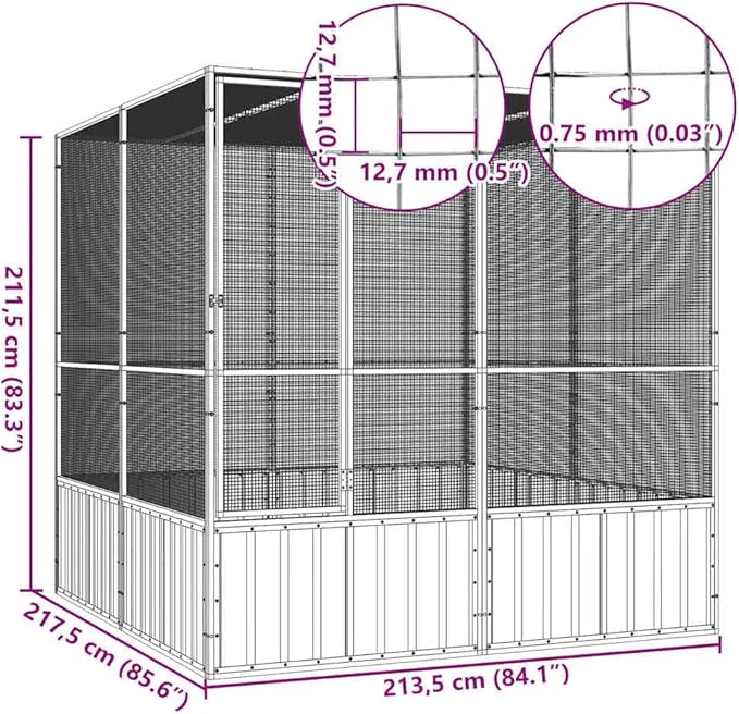 Metal Steel Large Bird Cage for Budgies, Pigeons, Galvanized Steel Birdcage Aviary House, 84.1"x85.6"x83.3", Gray,-673