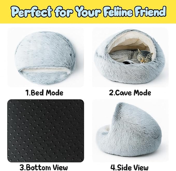 Nest Bed - Lapcatz Cat Beds for Indoor Cats, Fluffy Cat Bed Cave Plush Warm Nest for Cats (Rainbow,M 20"x20")